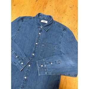 Buck Mason Shirt Mens Medium Blue Chambray Long Sleeve Button Denim Casual